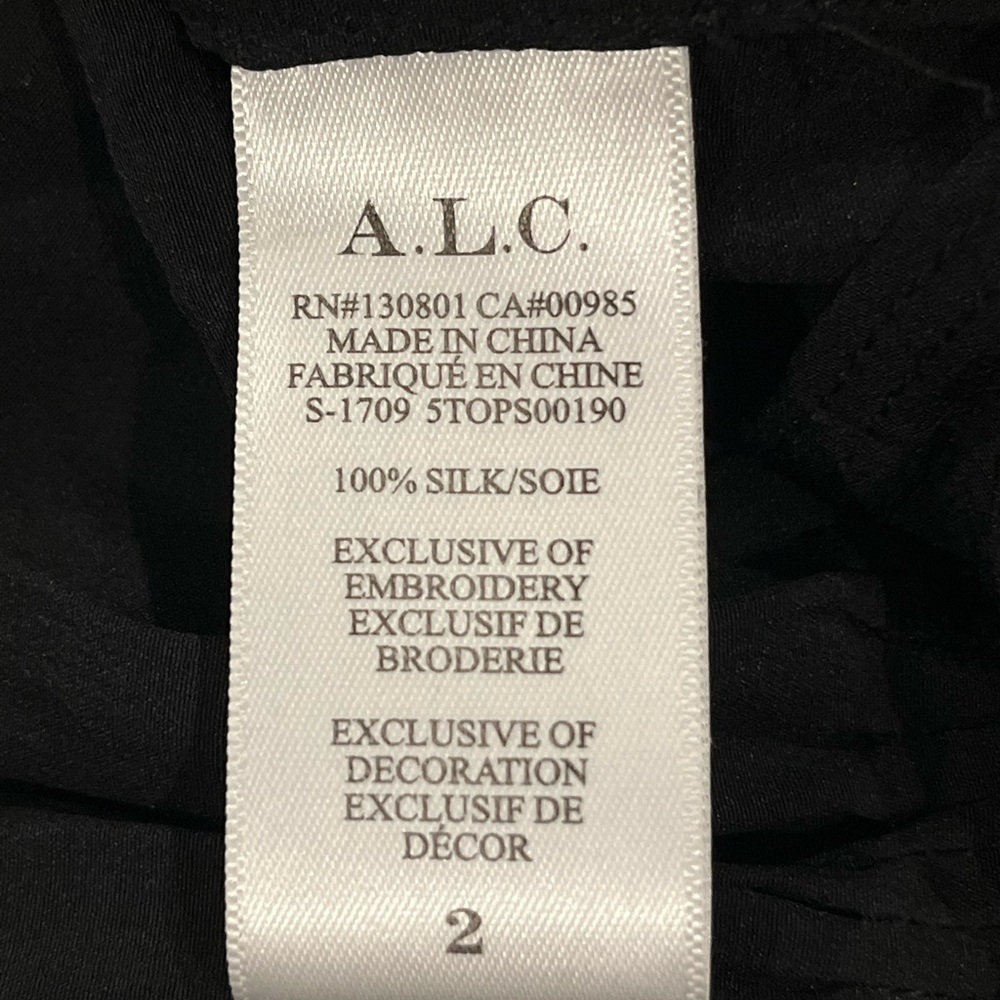 A.L.C. Black Silk Blouse with Ruffle Detail size 2 - Picture 5 of 5